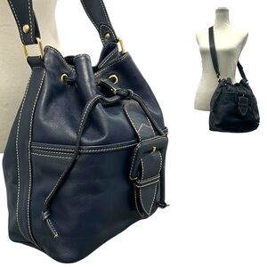 Francesco Biasia Navy Leather Bucket Bag